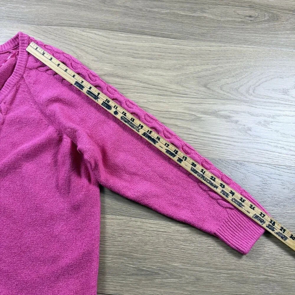 Lane Bryant Sweater Women 26/28 Hot Pink Cable Knit Ribbed Hems Tunic Vneck